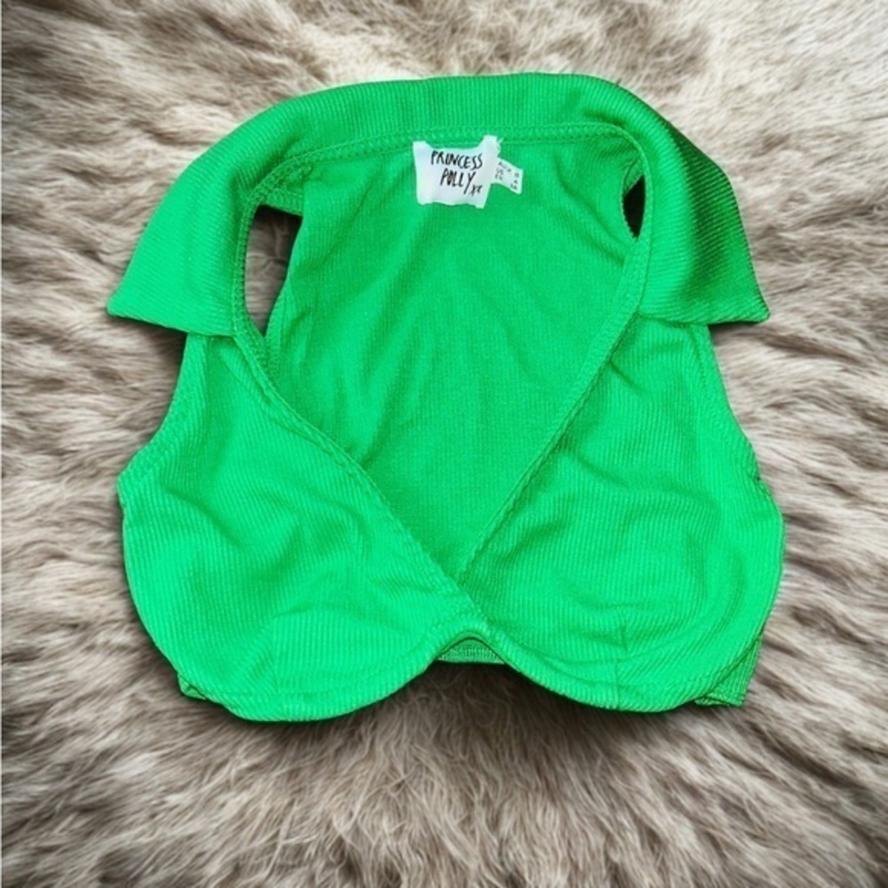 Princess Polly Underwired Collared Ribbed Bright Green Women’s Top Size 4